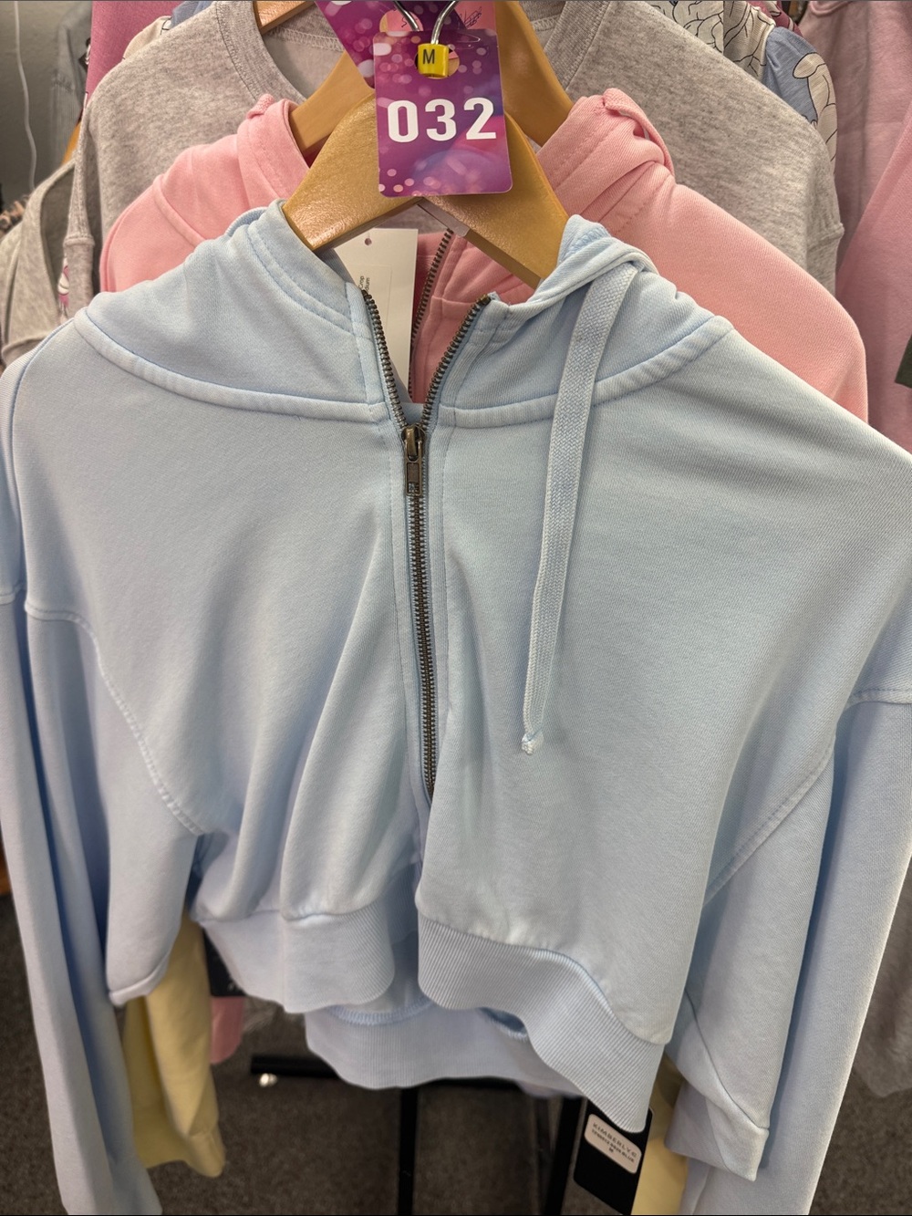 Light Blue Cropped Zip-Up Hoodie
